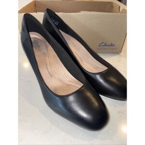 Clarks Olivette Pearl Wedge Pumps Womens 11 M Black Leather Comfort Shoes Pump